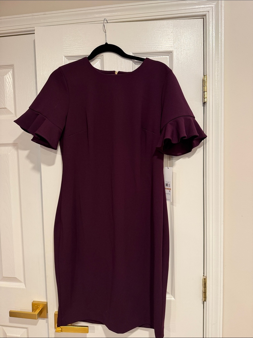 Calvin Klein Plum Ruffle Sleeve Midi Dress